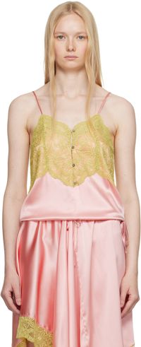 Dries Van Noten Pink & Green Lace Tank Top