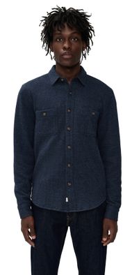 Marine Layer Pacifica Stretch Twill Overshirt Navy Herringbone XL