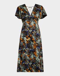 Cecile Flutter-Sleeve Midi Dress
