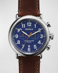 47mm Runwell Chronograph Watch, Blue/Cognac