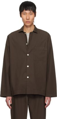 Tekla Brown Poplin Long-Sleeved Pyjama Shirt