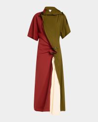 Colorblock Fluid Stretch Viscose Piercing Dress