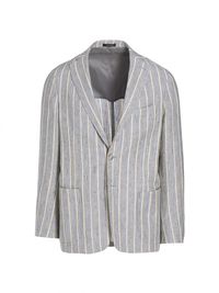 Men's COLLECTION Striped Linen Two-Button Sport Coat - Mirage Gray - Size 48