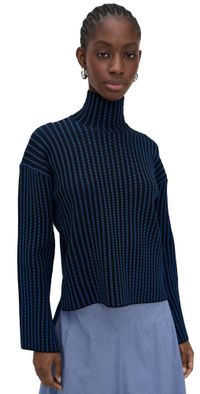Proenza Schouler White Label Elysia Sweater In Ladder Stripe Knit Blue/Black S