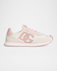 Kid's Aria Nylon & Nappa Calfskin Leather Sneakers, Toddler/Kids