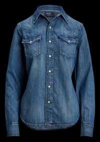 Polo Ralph Lauren - Chemise cintrée denim en coton - Taille L - Bleu