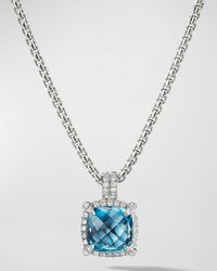 9mm Chatelaine Hampton Blue Topaz Pendant Necklace with Diamonds