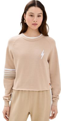 Aviator Nation Bolt Rugby Stitch Cropped Crew Sweatshirt Sand/White Grey XL