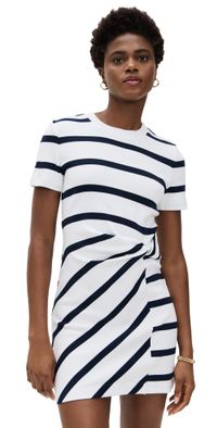 Tanya Taylor Short Short Sleeve Cody Dress White/Maritme Blue Wide Stripe XL