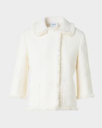 Bracelet-Sleeve Fringed Boucle Tweed Jacket