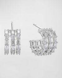 Baguette Triple Row Huggie Earrings with Diamonds