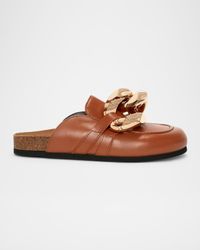 Chunky Chain Calfskin Slide Mules