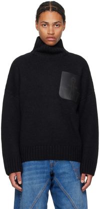JW Anderson Black Leather Patch Pocket Turtleneck
