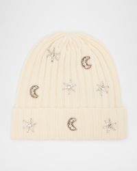 Embroidered Crystal Cashmere Rib Beanie