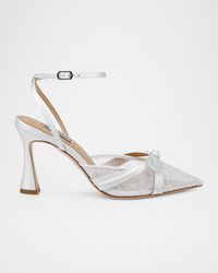 Josie Silk Lace Bow Ankle-Strap Pumps