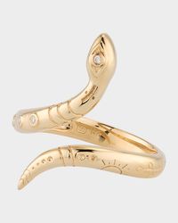 14K Yellow Gold Wrap Snake Ring with Diamonds, Size 6.5