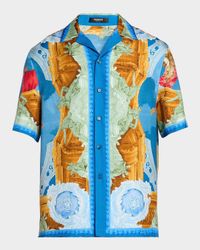 Men's Architectural Baroque Silk Short-Sleeve Shirt