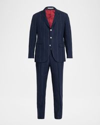 Men's Wide-Stripe Linen Two-Piece Suit