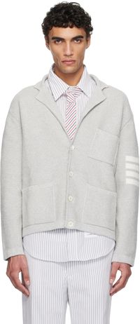 Thom Browne Gray Linen Cotton 4-Bar Cardigan