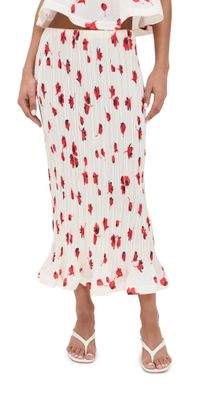 Self Portrait White Floral Plisse Midi Skirt White 8