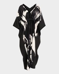 Shodo Beaded Brushstroke-Print Silk Caftan