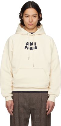 AMI Paris Off-White Cotton 'Ami Paris' Patch Hoodie