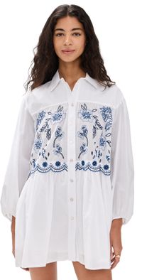 Tanya Taylor Pippa Dress Optic White/Blue Multi S