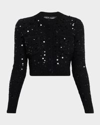 Sequined Wool Crop Crewneck Cardigan