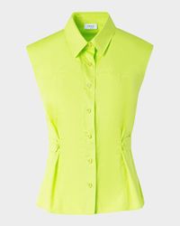 Sleeveless Button-Waist Cotton Poplin Shirt