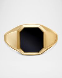 Men's Streamline Signet Ring in 18K Gold with Gemstone, 14mm