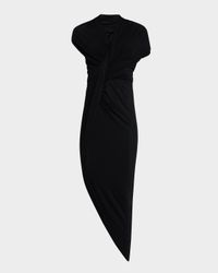 Draped Sleeveless Asymmetric Midi Dress