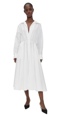 Norma Kamali Super Oversized Boyfriend Neck Flared Shirt Dress Snow White XL