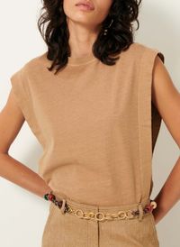 Sessun - Tee-shirt col rond droit en coton bio - Taille L - Beige