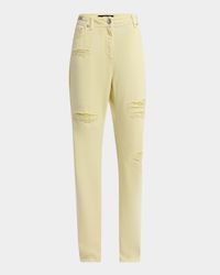 Chainmail Inset Distressed Pastel Denim Straight-Leg Pants