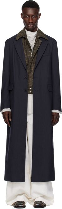 Dries Van Noten Navy Wool Coat