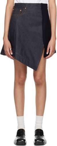 sacai Navy Wool Paneled Denim Miniskirt