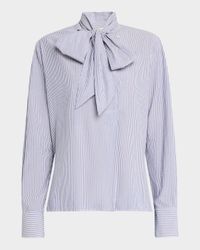 Striped Tie-Neck Cotton Blouse