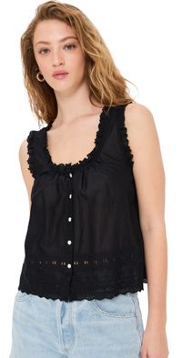 Madewell Embroidered Ruffle-Trim Top True Black XXL
