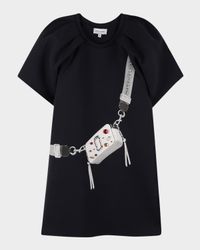 Girl's Jeweled Handbag Trompe L'oeil Short-Sleeve Dress, Size 8-14