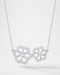 18K White Gold Floral Diamond Charm Necklace