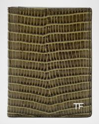 Men's T Line Printed Leather Bifold Card Holder