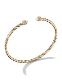 Women's Cablespira Color Bracelet In 18K Yellow Gold With Pavé Diamonds - Pearl - Size Medium
