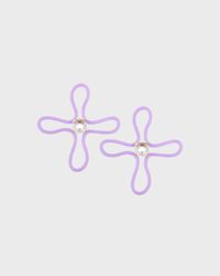 Lucky Flower Earrings with Lavender Enamel and Rock Crystals