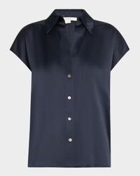 Cap-Sleeve Ruched-Back Silk Blouse