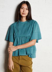 Leon & Harper - Blouse manches évasées en coton bio - Taille L - Bleu