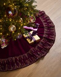 Plum Christmas Beaded Velvet Tree Skirt
