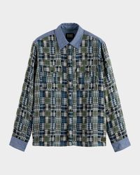 Men's Patchwork Flannel Relaxed-Fit Button-Down Shirt