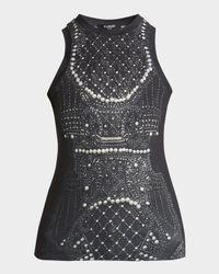 Pearl Crystal Trompe Loeil Tank Top
