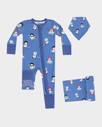 Boy's Snow Folks Ice Hockey 2-Way Romper, Bib and Blanket Set, Size 0M-24M