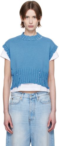 Marni Blue Cotton Sleeveless Crewneck Sweater